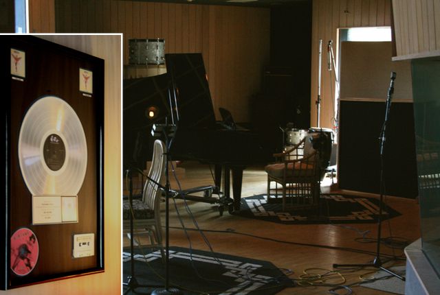 Inside the live room, and the record hanging when you enter the studio
